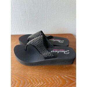 Skechers Women Slip On Thong Wedge Sandals Black  Sz 10 sku 2775